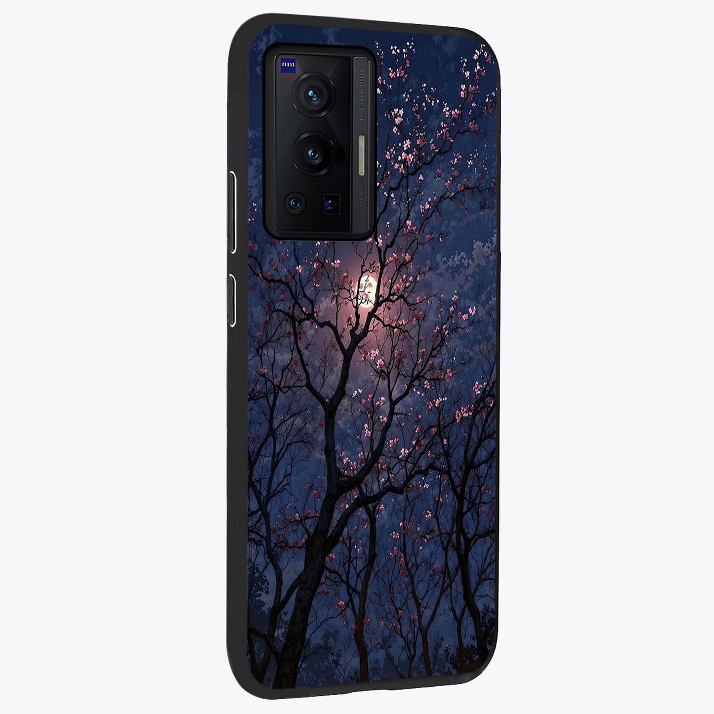 Twilight Sakura Serenade Glass Case upright view showcasing beautiful cherry blossom artwork with serene evening theme.
