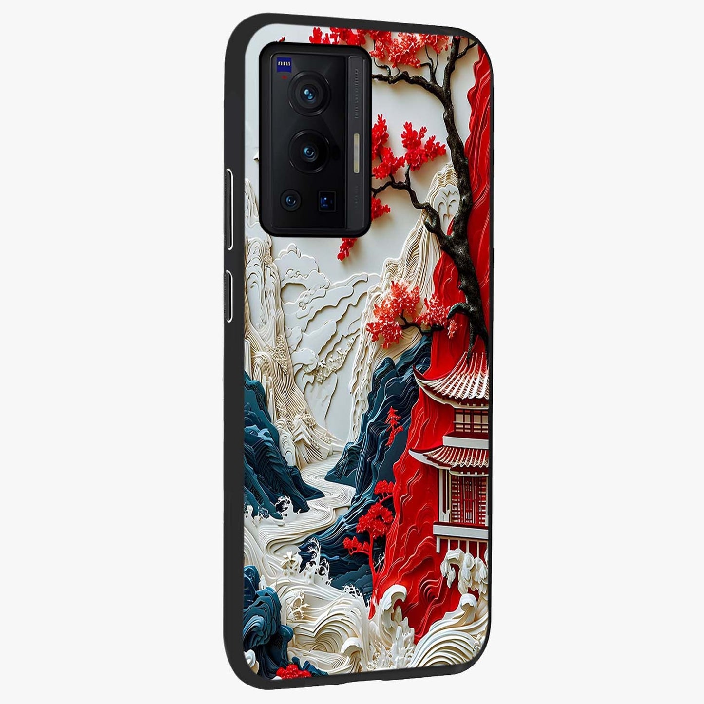 Whispers Of Sakura Waves Glass Case upright view showcasing delicate cherry blossom artwork with elegant nature theme.
