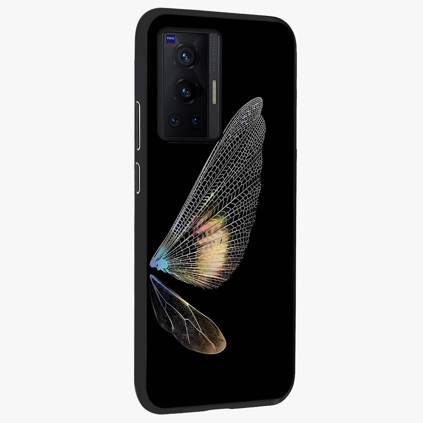 Whispers Of Wings Glass Case upright view showcasing elegant wing artwork with light airy theme.