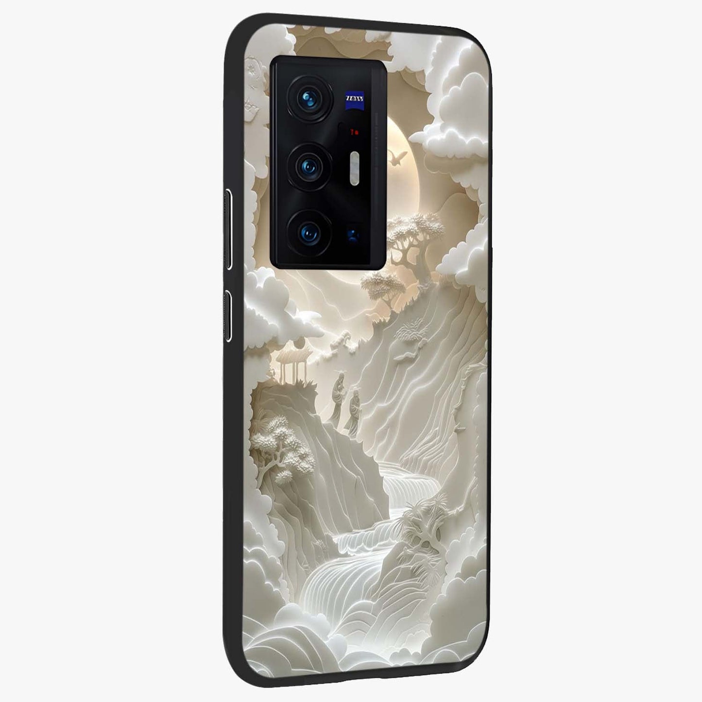 Celestial Origami Glass Case upright view showcasing creative origami artwork with modern celestial style.