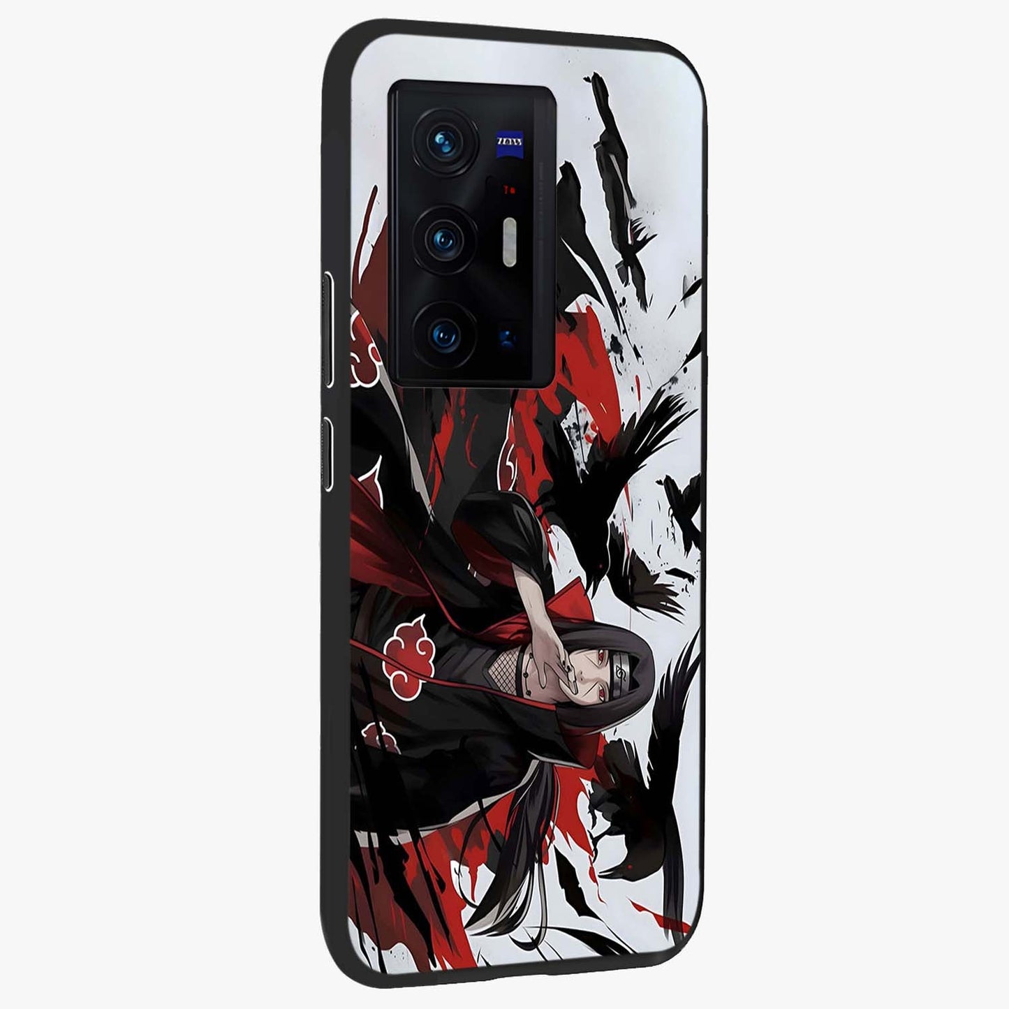 Crimson Crow Illusion Glass Case upright view showcasing striking crow illusion artwork with intense crimson theme.