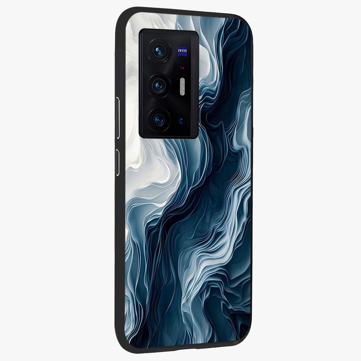 Ethereal Paper Marble Glass Case upright view showcasing smooth marble artwork with refined minimalist theme.