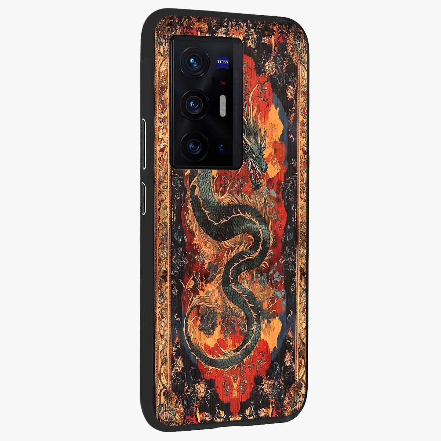 Inferno Dragon Soul Glass Case upright view showcasing intense dragon artwork with fantasy fire theme.