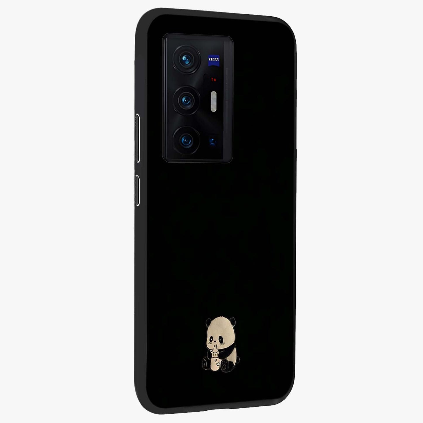 Midnight Panda Love Glass Case upright view showcasing charming panda artwork with playful romantic theme.