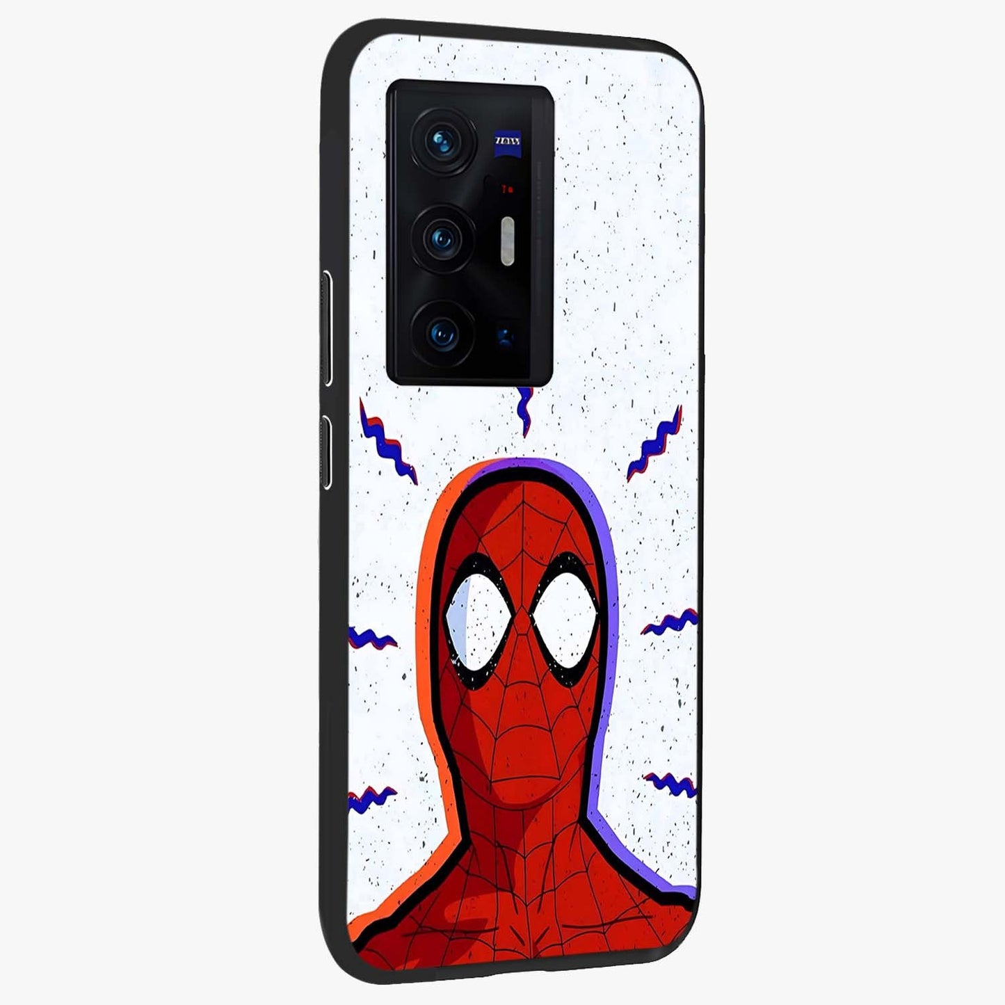 Omg Spiderman Glass Case upright view showcasing energetic superhero artwork with vibrant comic theme.