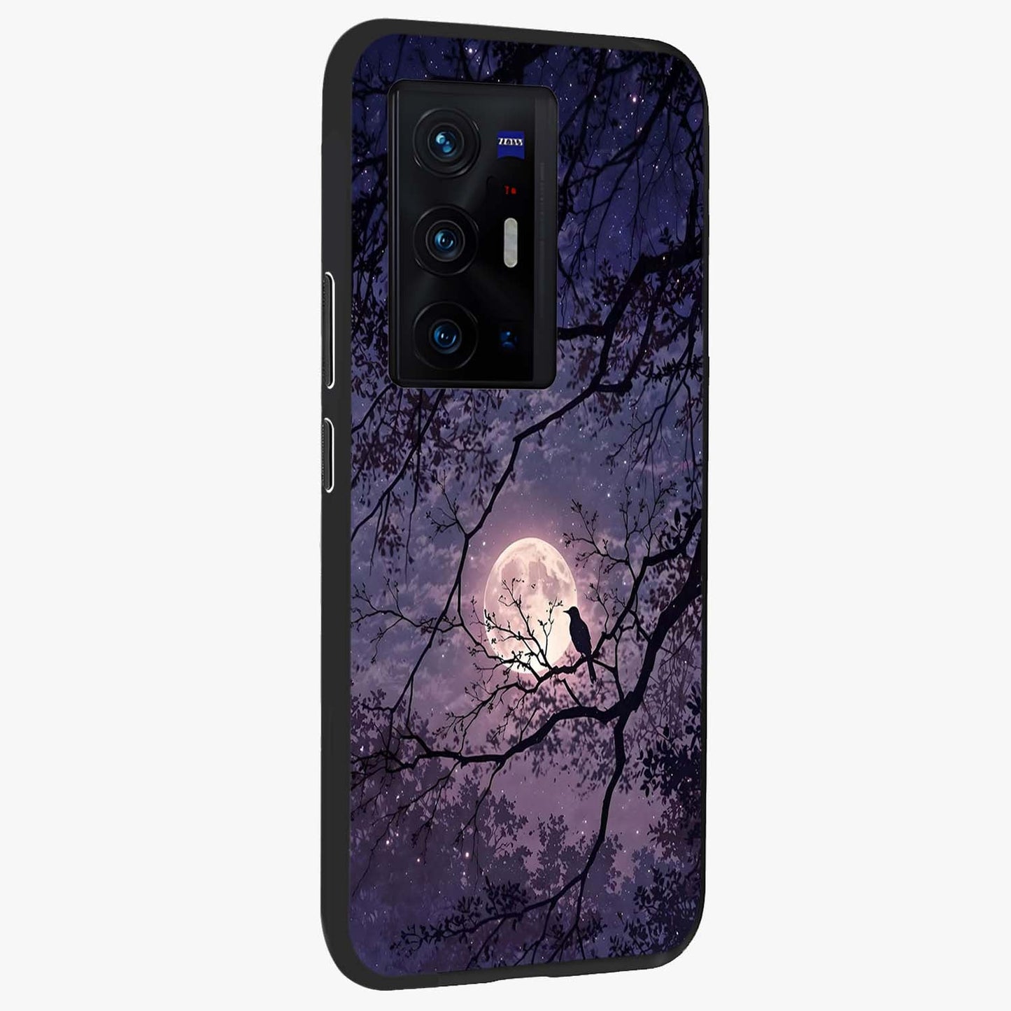 Whispering Moon Silence Glass Case upright view showcasing peaceful moon artwork with tranquil celestial theme.