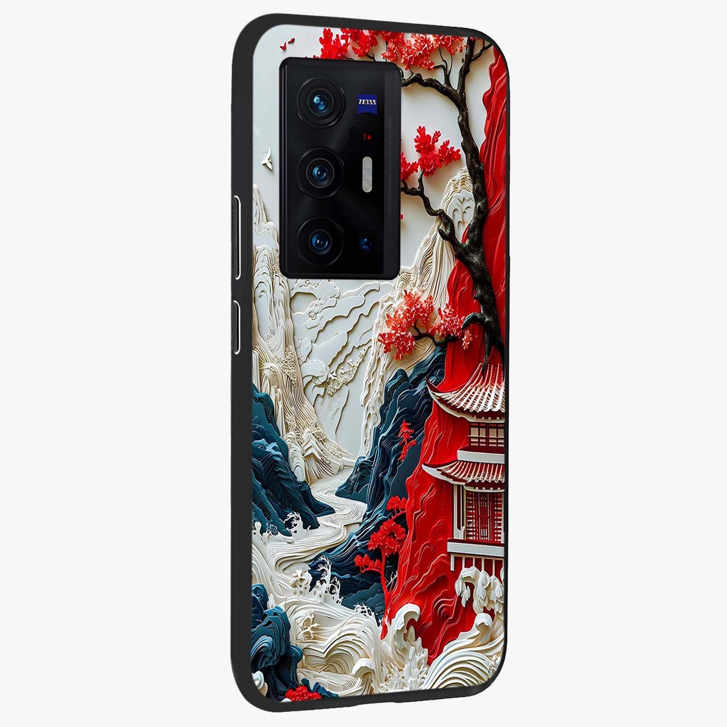 Whispers Of Sakura Waves Glass Case upright view showcasing delicate cherry blossom artwork with elegant nature theme.