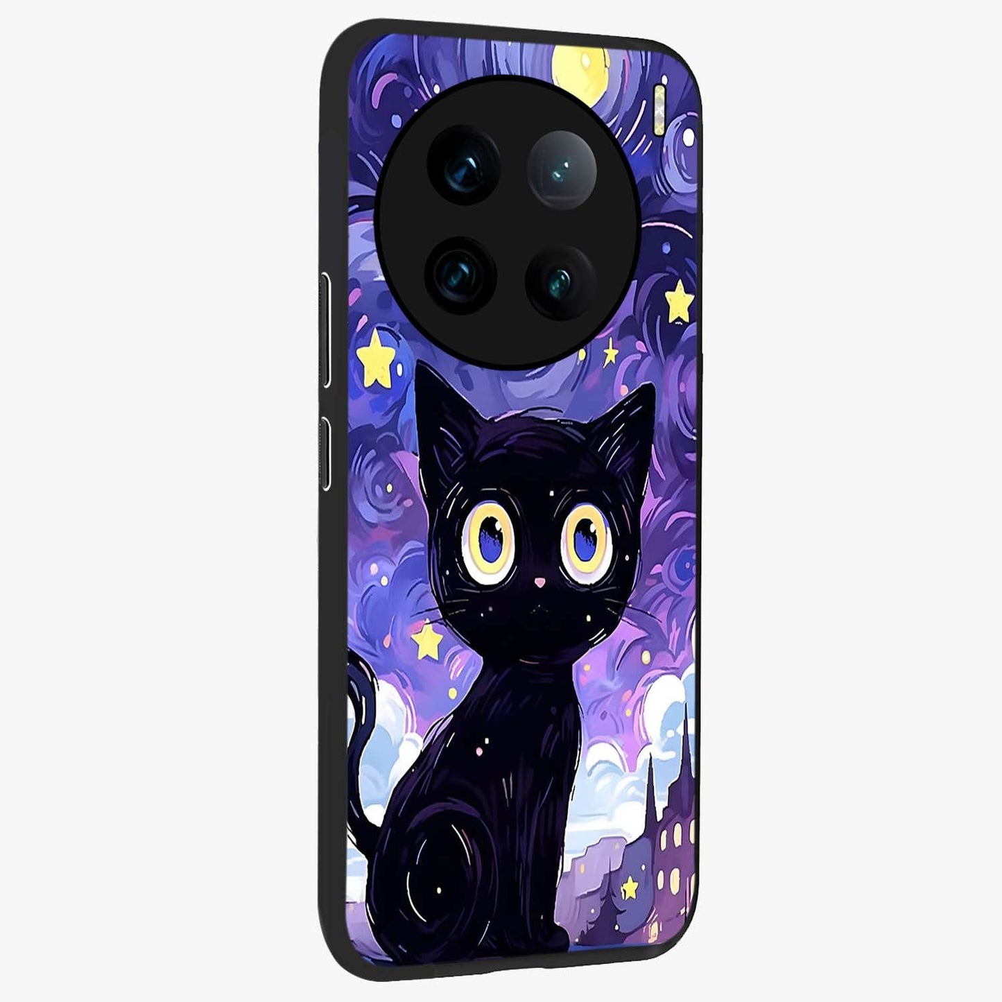 Abstract Cat Art Glass Case upright view showcasing creative feline illustration and aesthetic artistic style.