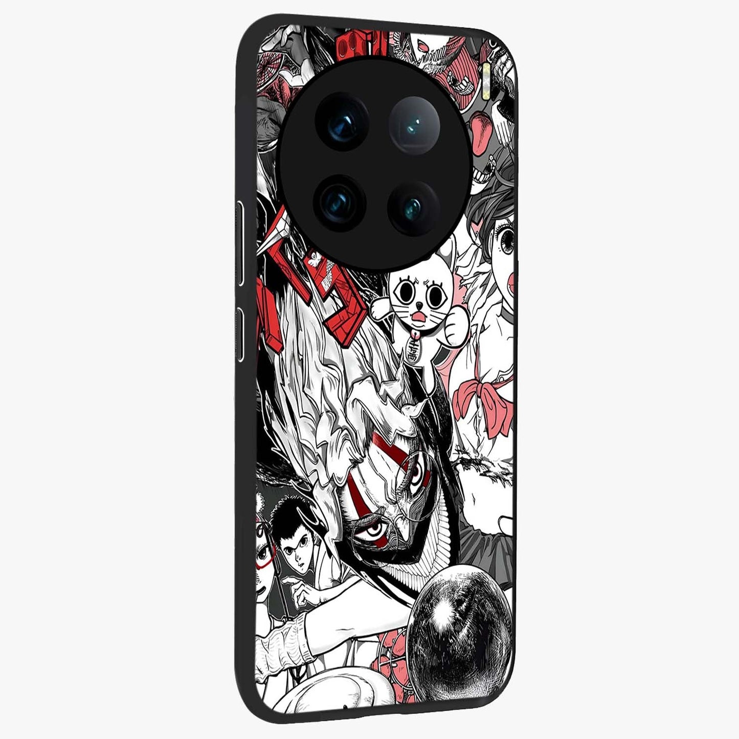 Crimson Chaos Panel Glass Case upright view showcasing intense crimson artwork with dramatic aesthetic style.