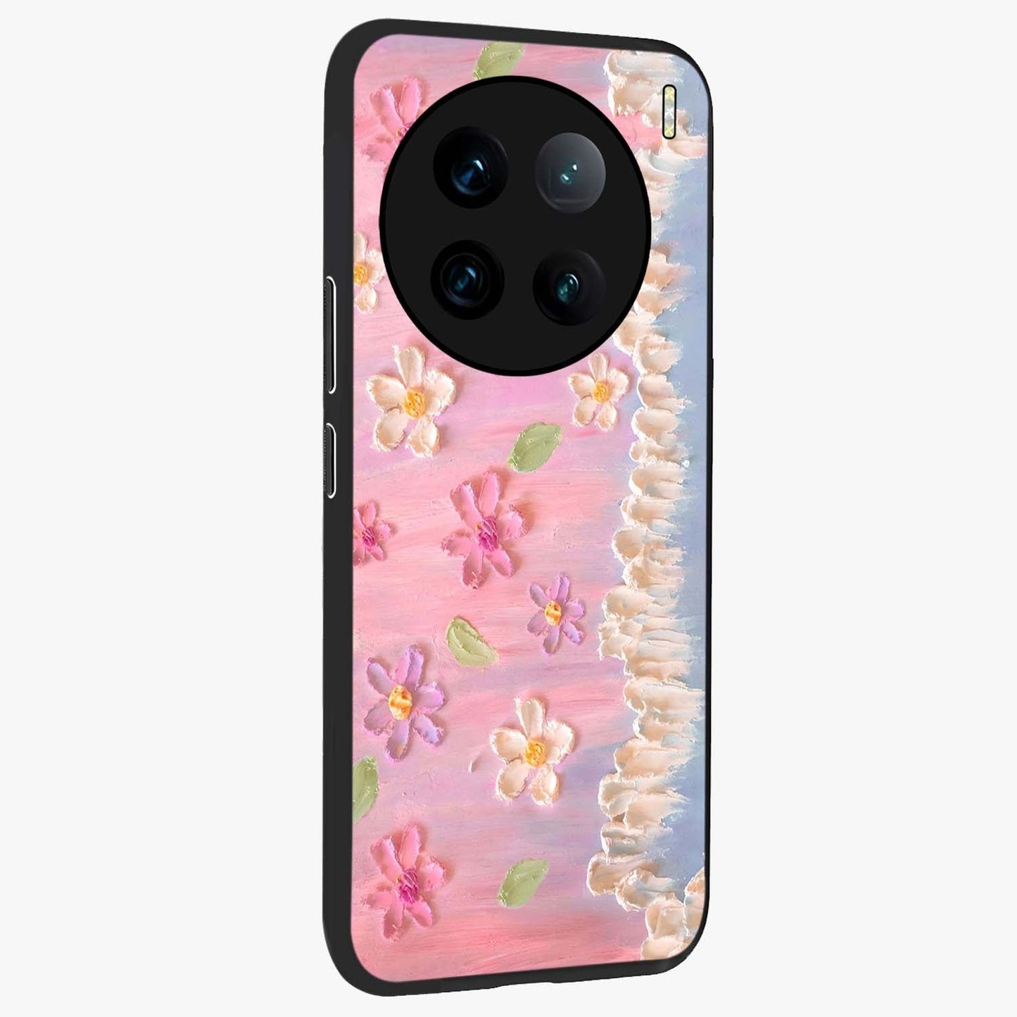 Dreamy Painted Garden Glass Case upright view showcasing vibrant floral garden artwork with artistic nature theme.