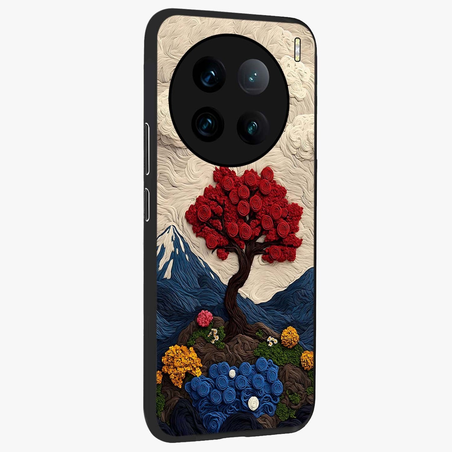 Eternal Nature Tapestry Glass Case upright view showcasing elegant nature tapestry design with decorative style.