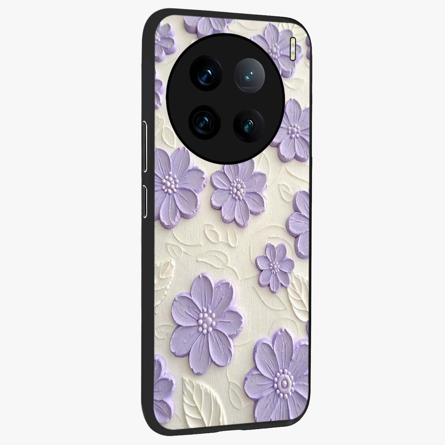 Floral Wall Art With Purple Flowers Glass Case upright view showcasing elegant purple flower artwork with decorative floral theme.