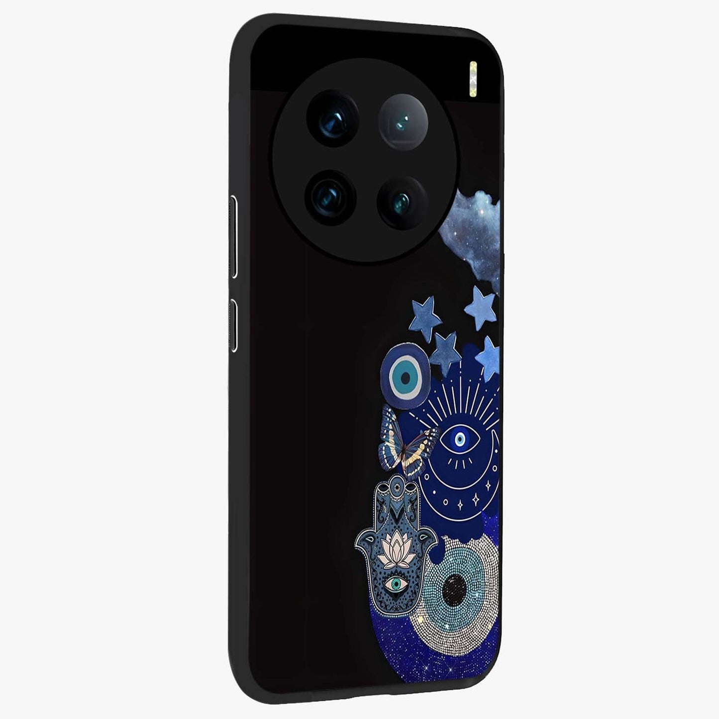 Galactic Charm Cluster Glass Case upright view showcasing glowing cosmic charm artwork with magical celestial style.
