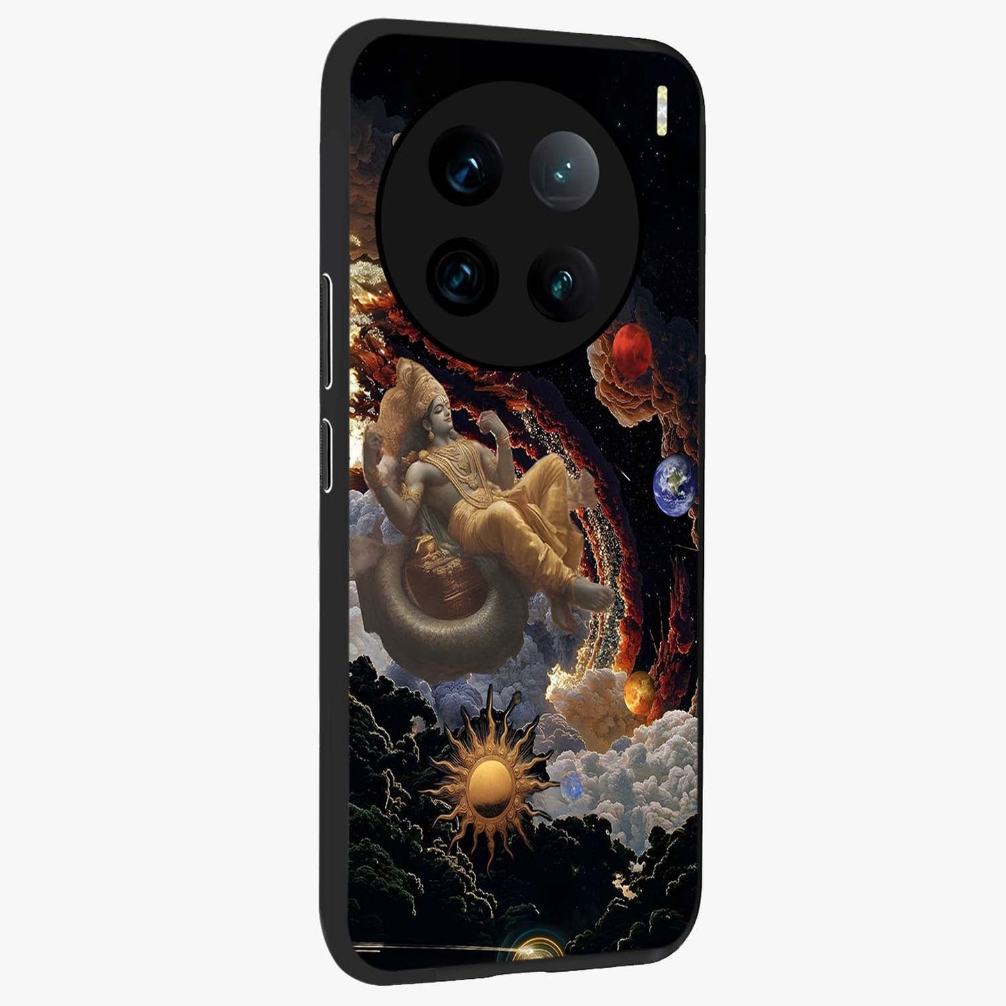 Galactic Divine God Glass Case upright view showcasing mystical divine artwork with dramatic cosmic theme.