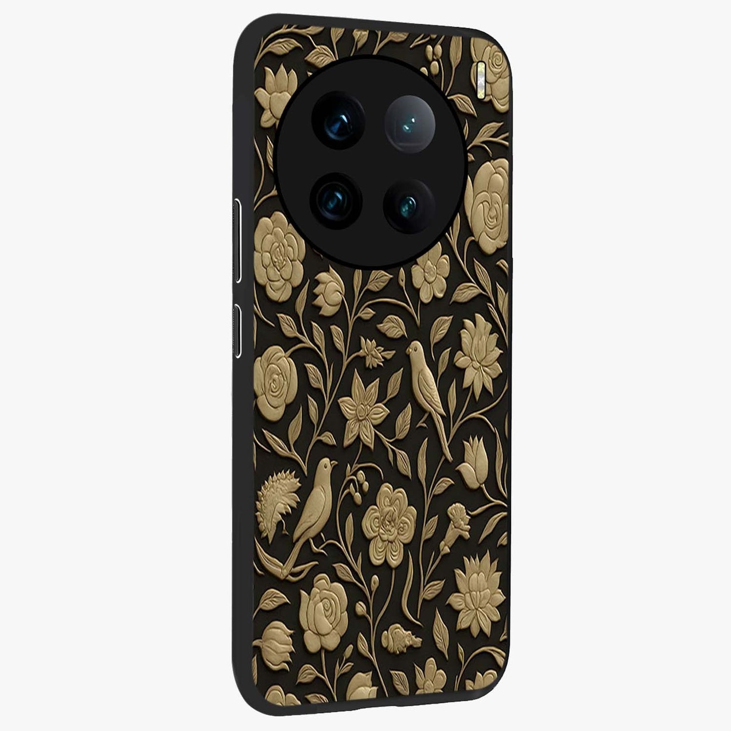 Golden Evil Eye Mandala Glass Case upright view showcasing decorative evil eye mandala artwork with spiritual aesthetic style.
