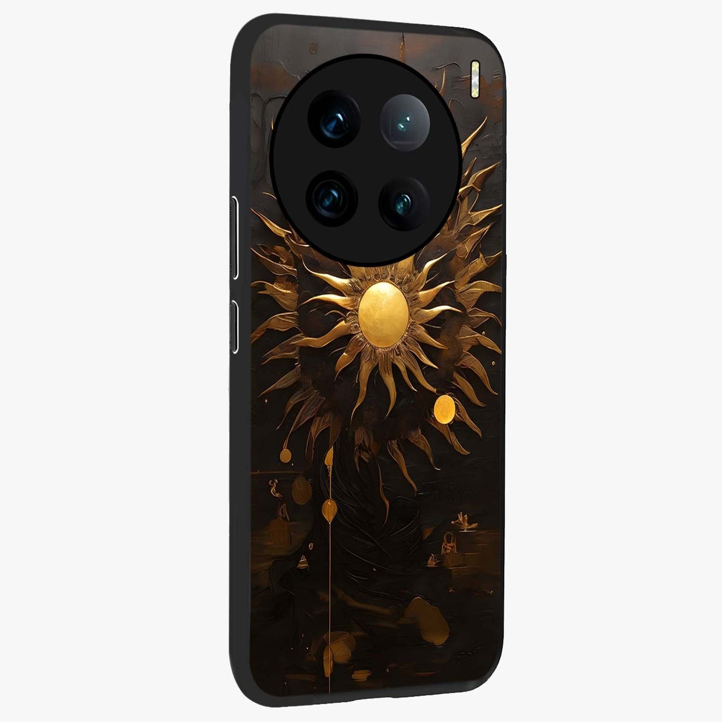 Golden Sun Majesty Glass Case upright view showcasing haunting graveyard artwork with dramatic dark theme.