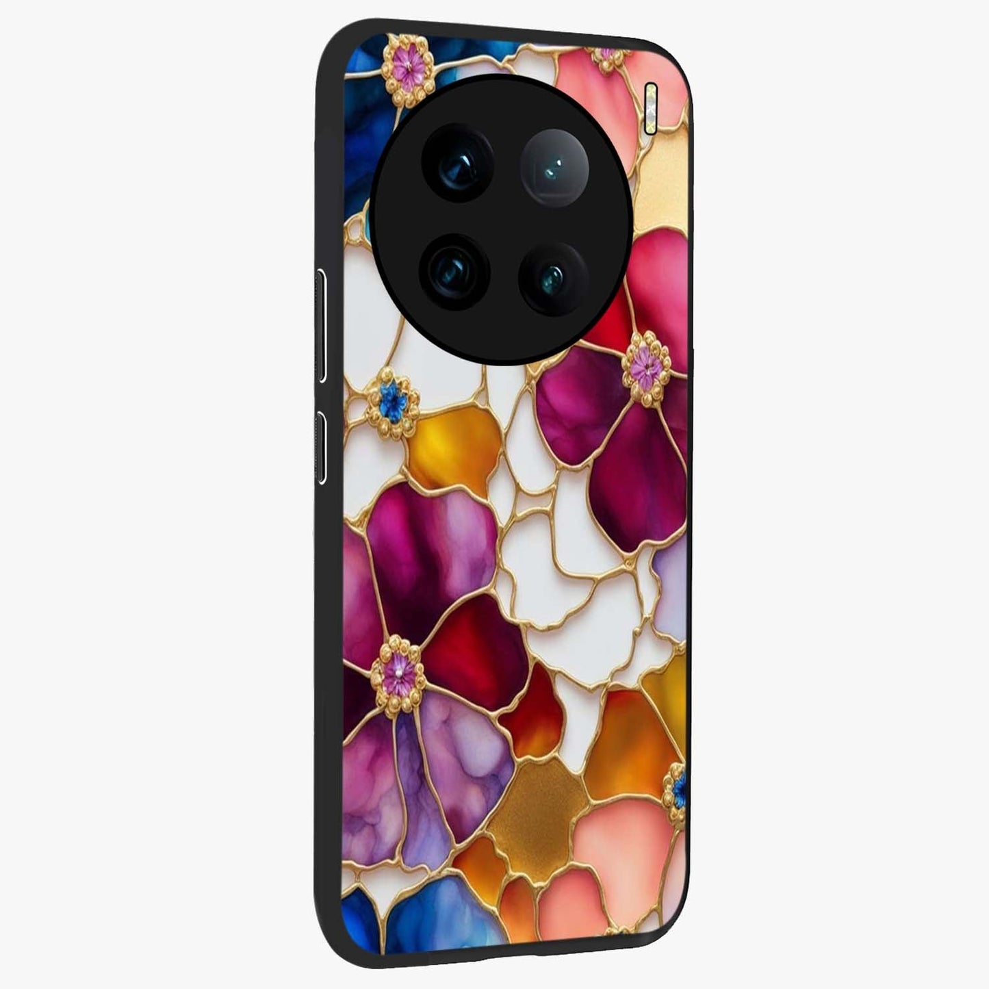 Marble Flower Pattern Glass Case upright view showcasing decorative marble flower artwork with refined style.
