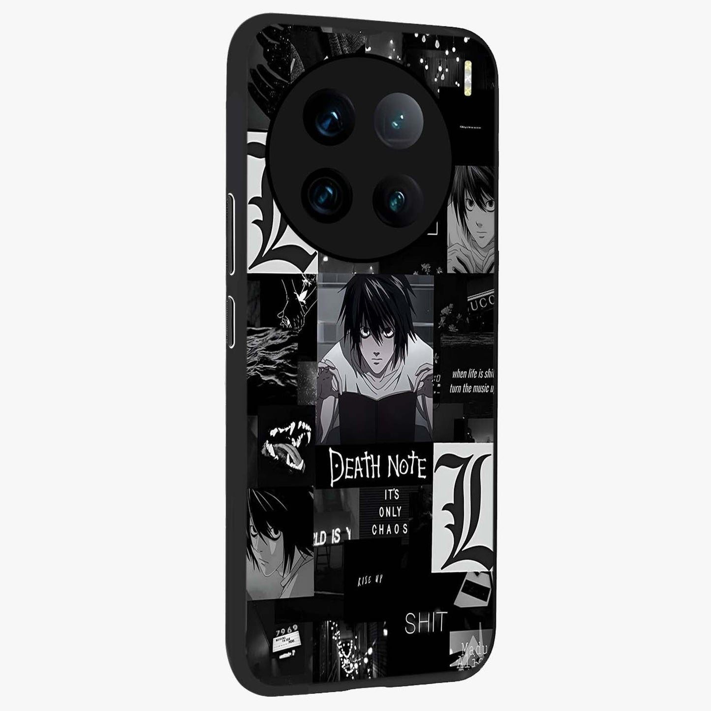 Midnight Chaos Mind Glass Case upright view showcasing expressive abstract artwork with bold dark theme.