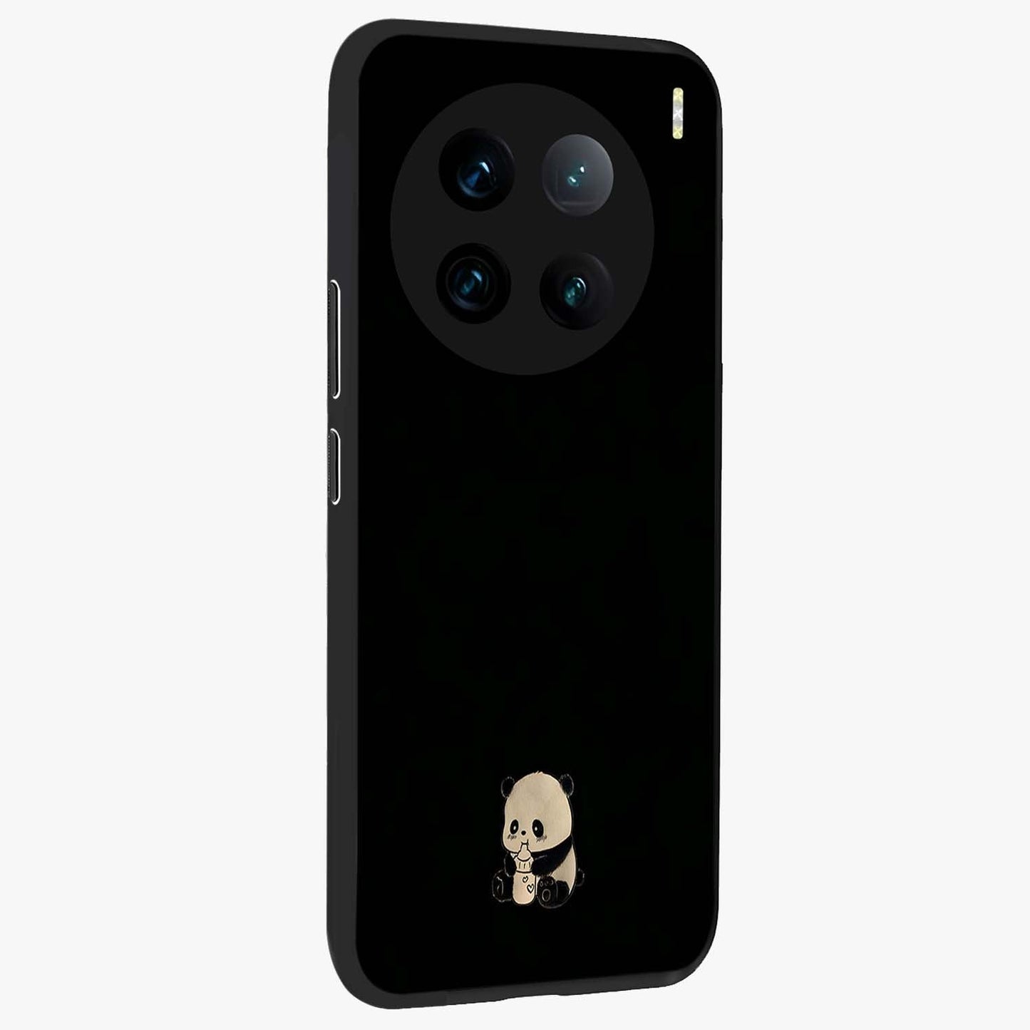 Midnight Panda Love Glass Case upright view showcasing charming panda artwork with playful romantic theme.