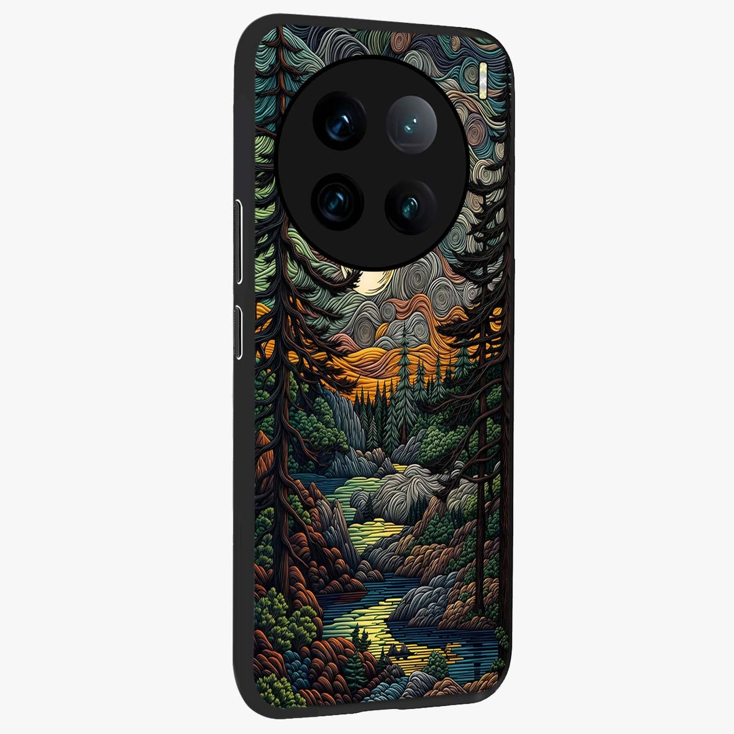 Moonlight Forest Dream Glass Case upright view showcasing magical forest artwork with calm night theme.
