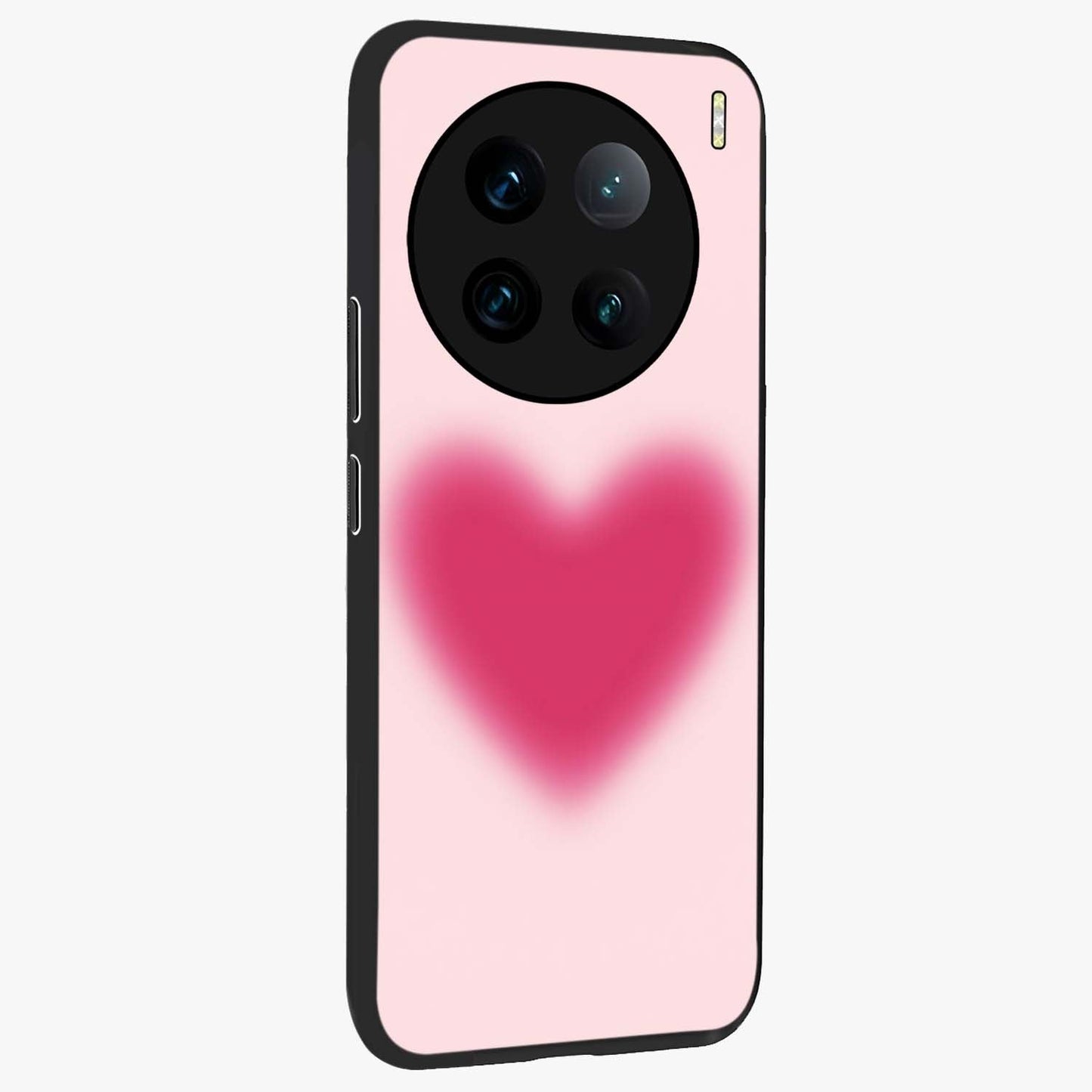 Pink Aura Heart Glass Case upright view showcasing romantic heart artwork with soft pastel theme.