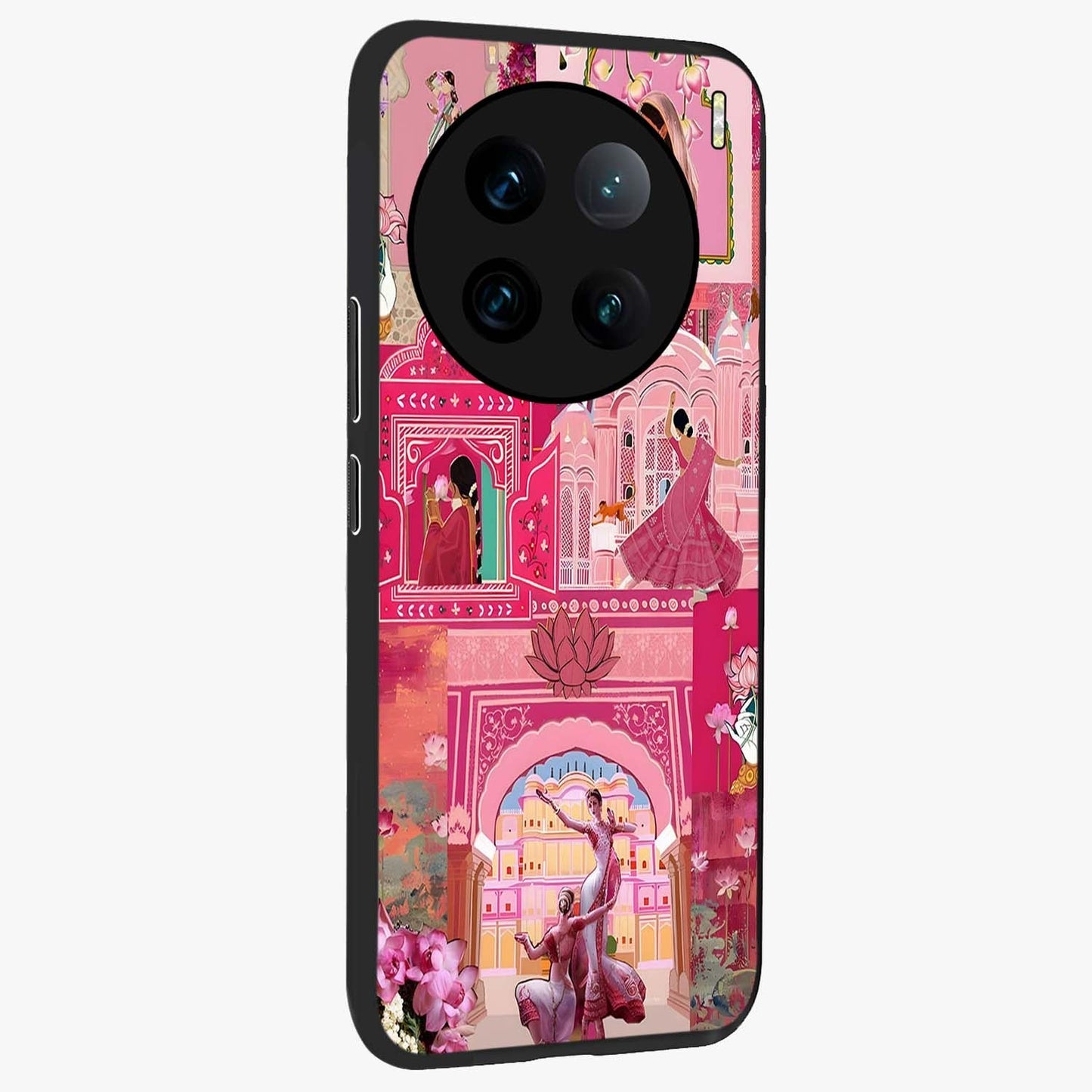 Pink Palace Muse Glass Case upright view showcasing artistic palace artwork with graceful royal theme.