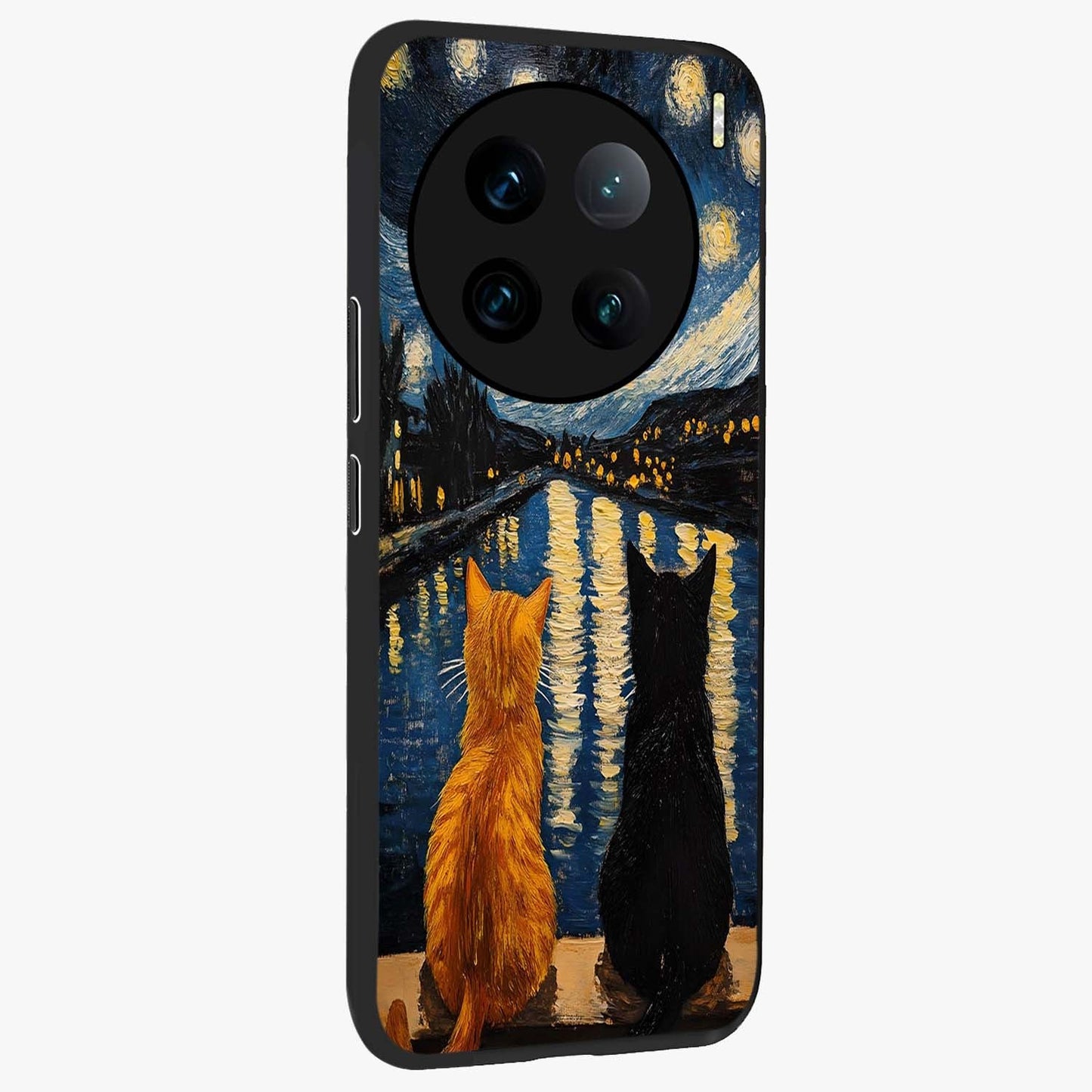Starry River Cats Glass Case upright view showcasing adorable cat artwork with magical river and stars theme.