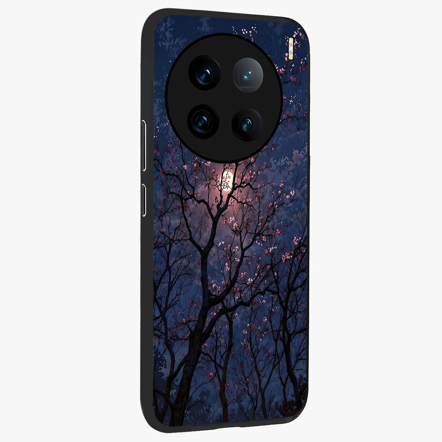 Twilight Sakura Serenade Glass Case upright view showcasing beautiful cherry blossom artwork with serene evening theme.