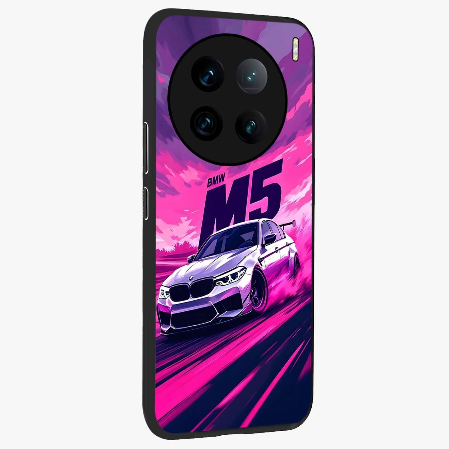 Velocity Drift Pulse Glass Case upright view showcasing powerful racing artwork with energetic motorsport theme.
