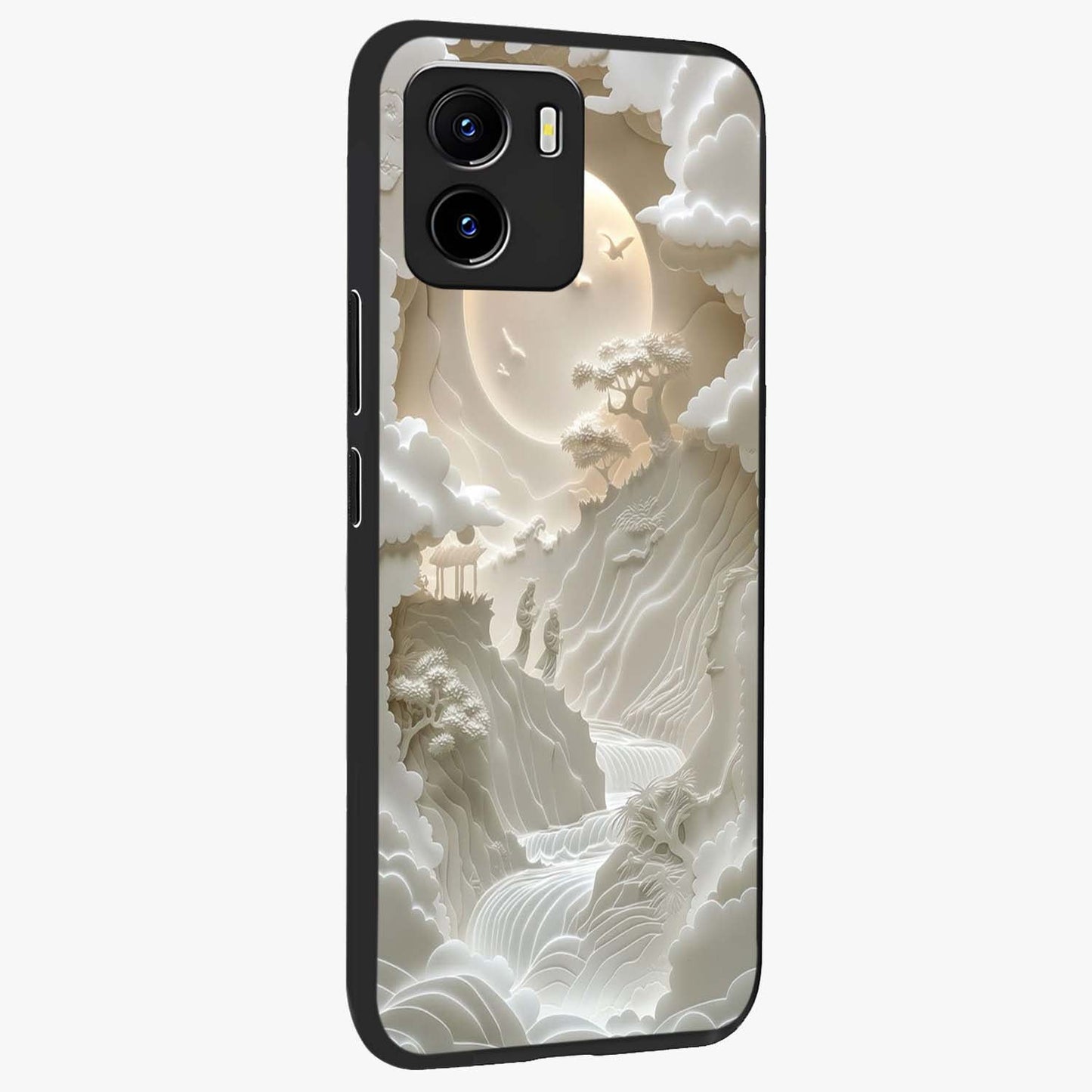 Celestial Origami Glass Case upright view showcasing creative origami artwork with modern celestial style.