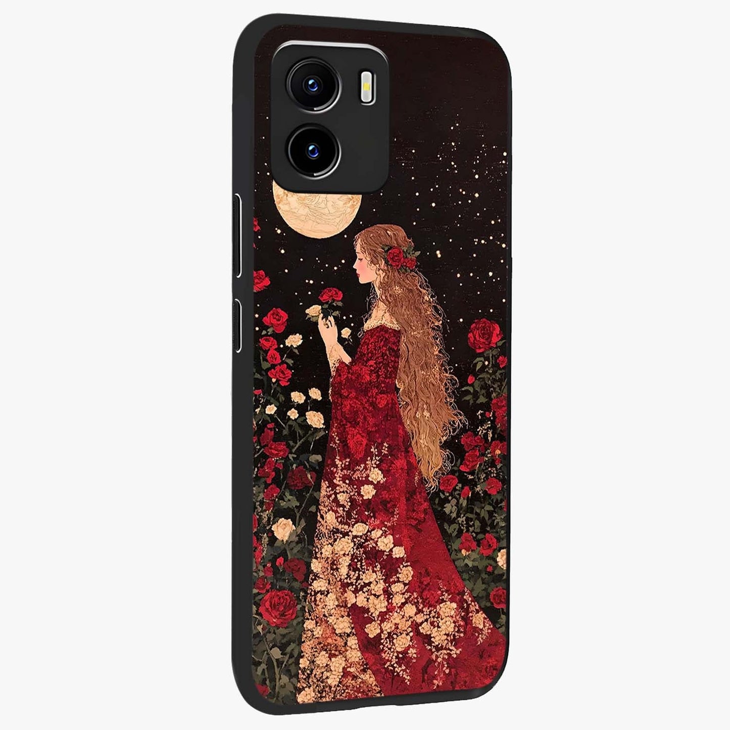 Crimson Dreams Glass Case upright view showcasing dreamy red toned artwork with modern aesthetic style.