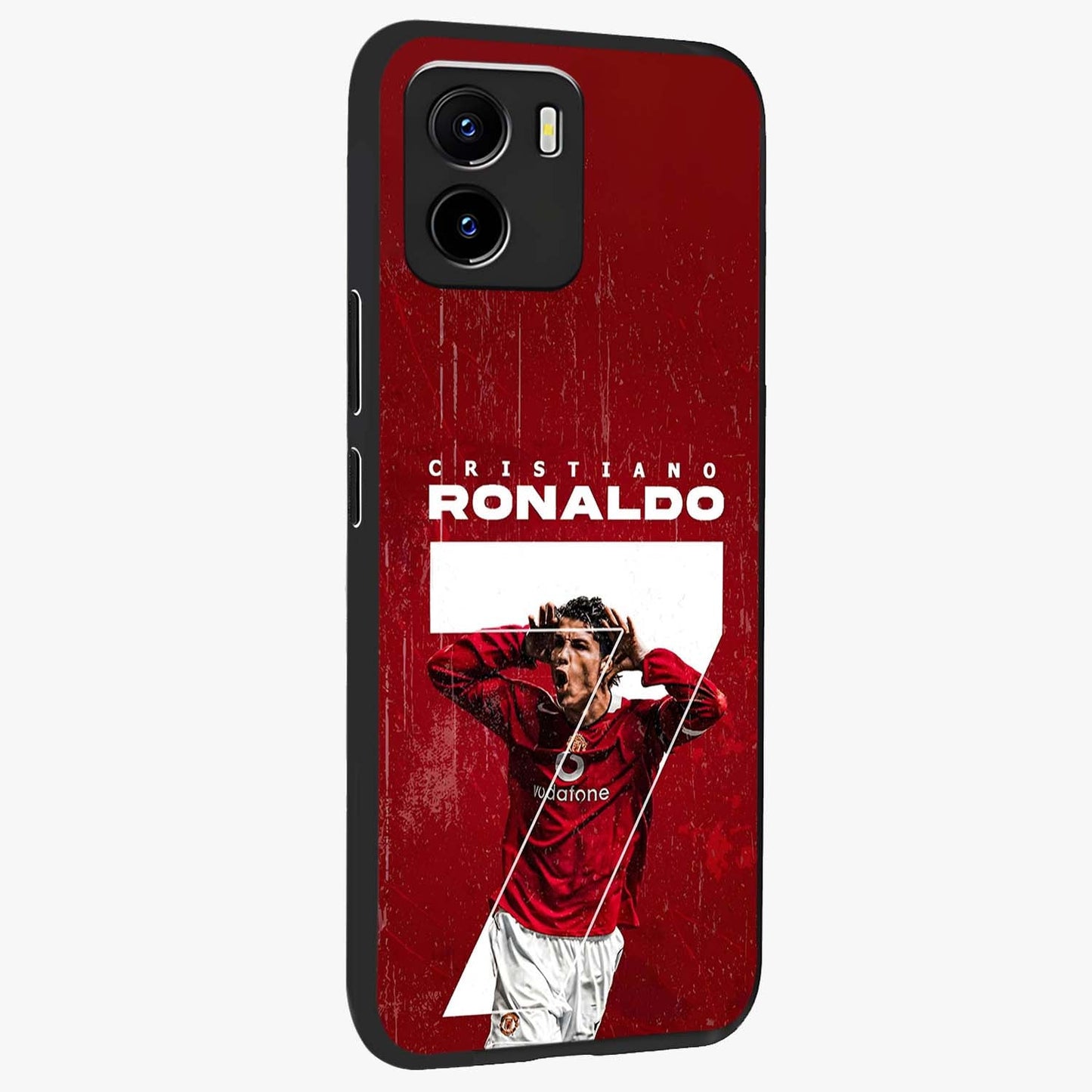 Goal Celebration Legacy Glass Case upright view showcasing dynamic football inspired artwork with victory celebration aesthetic.