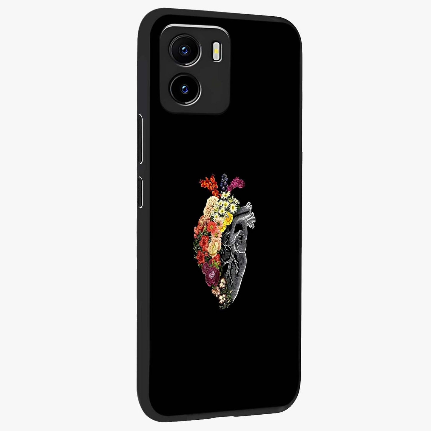Heart With Flowers Glass Case upright view showcasing decorative heart and floral artwork with sweet romantic theme.