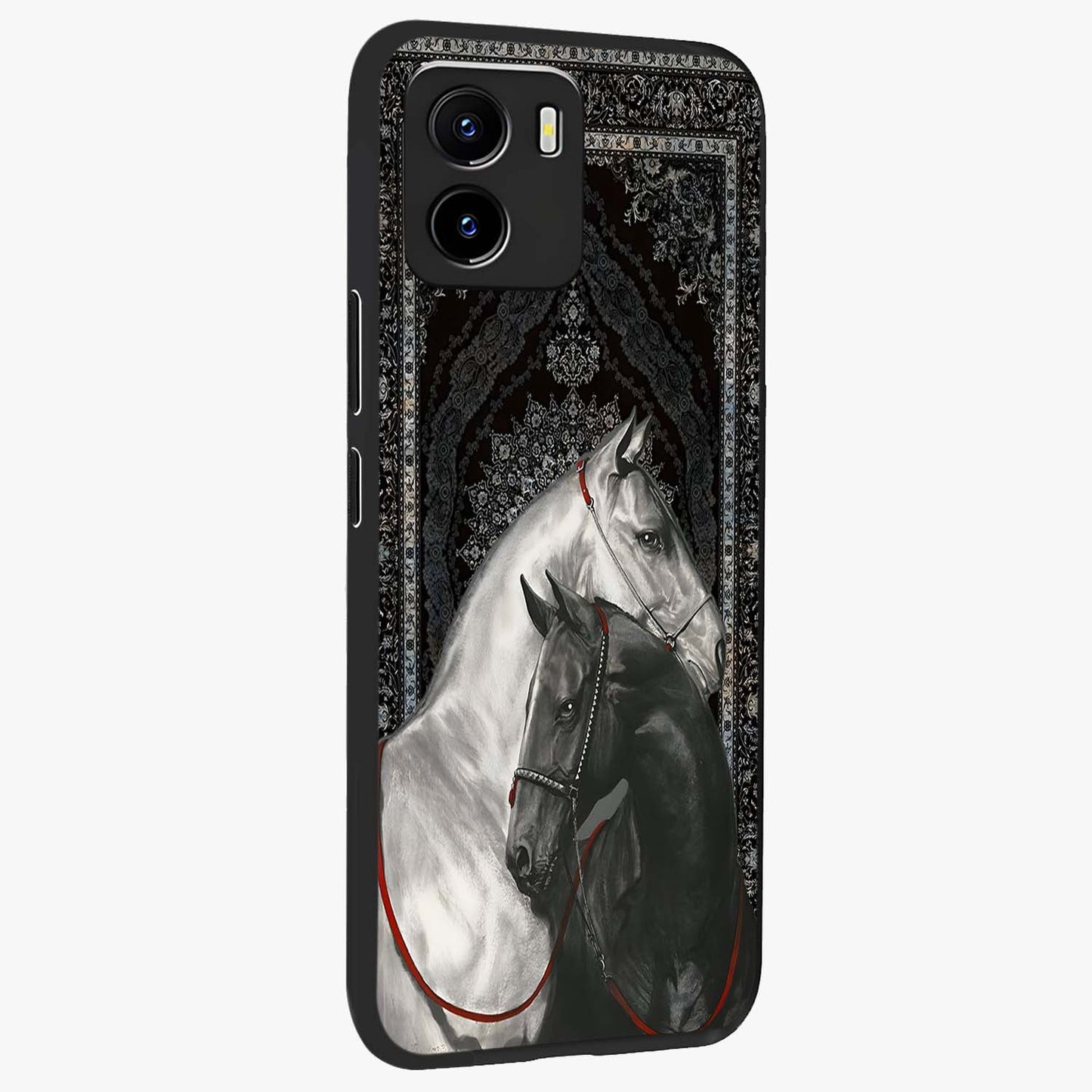 Majestic Ride Legacy Glass Case upright view showcasing dynamic ride inspired artwork with modern automotive theme.