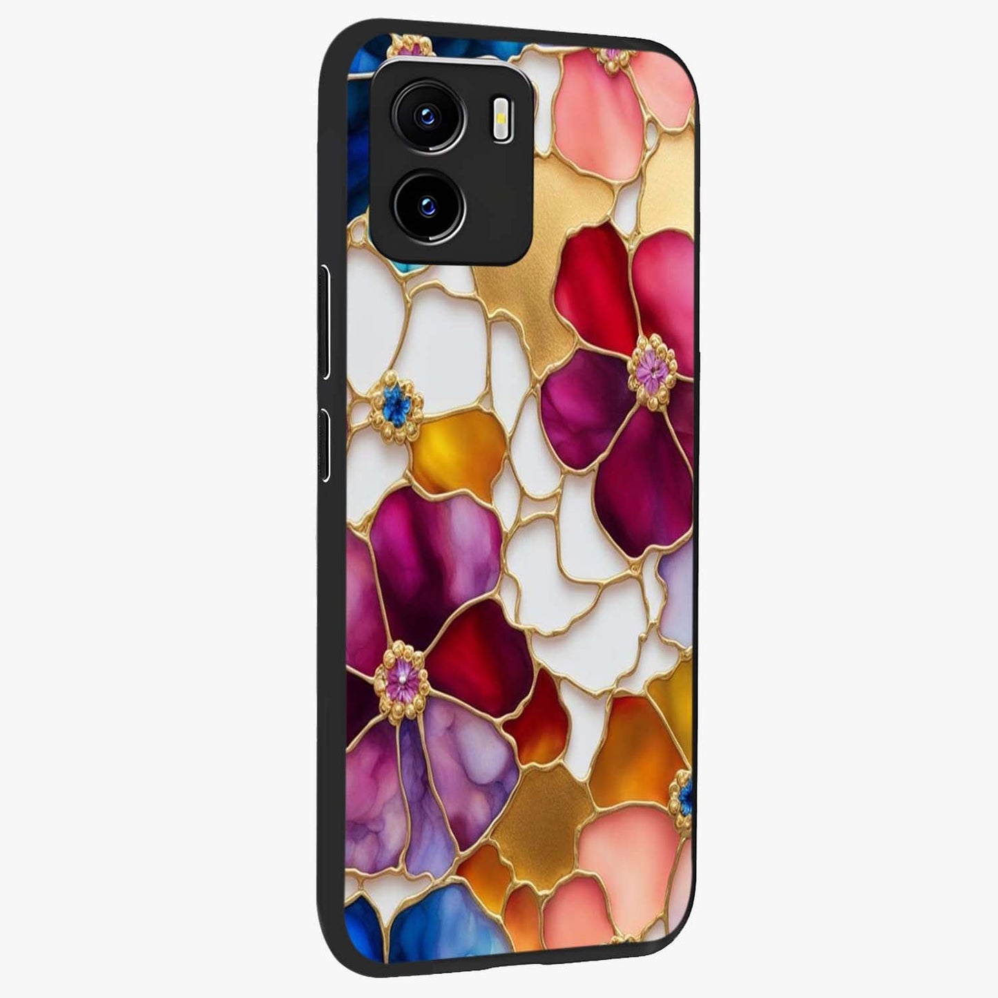 Marble Flower Pattern Glass Case upright view showcasing decorative marble flower artwork with refined style.