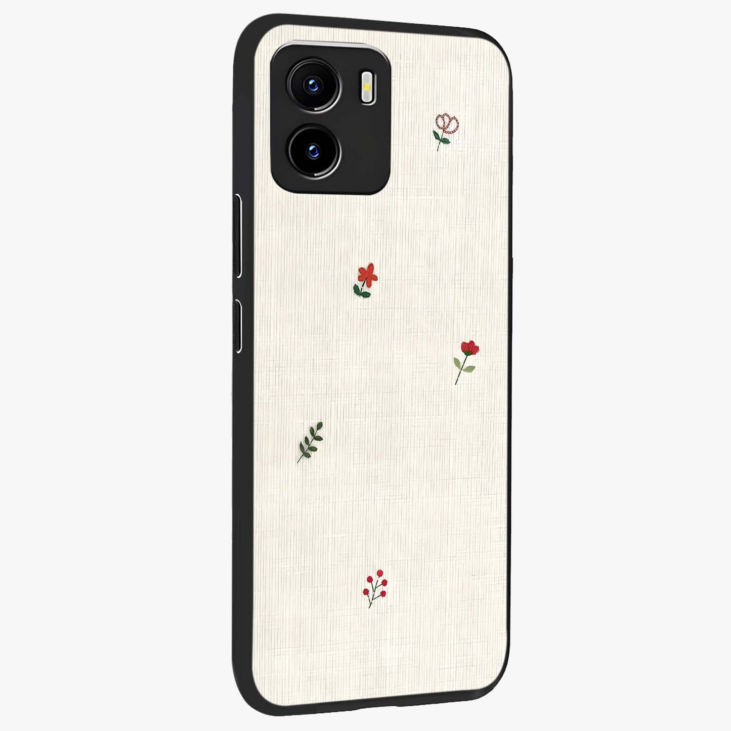 Minimalistic Blue With White Flower Pattern Glass Case upright view showcasing clean white flower artwork with calming blue theme.