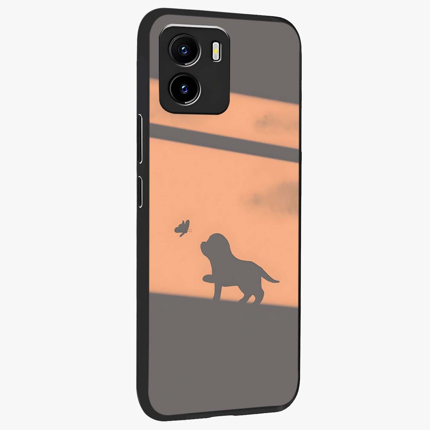 Puppy Shadow Art Glass Case upright view showcasing charming puppy artwork with creative silhouette theme.