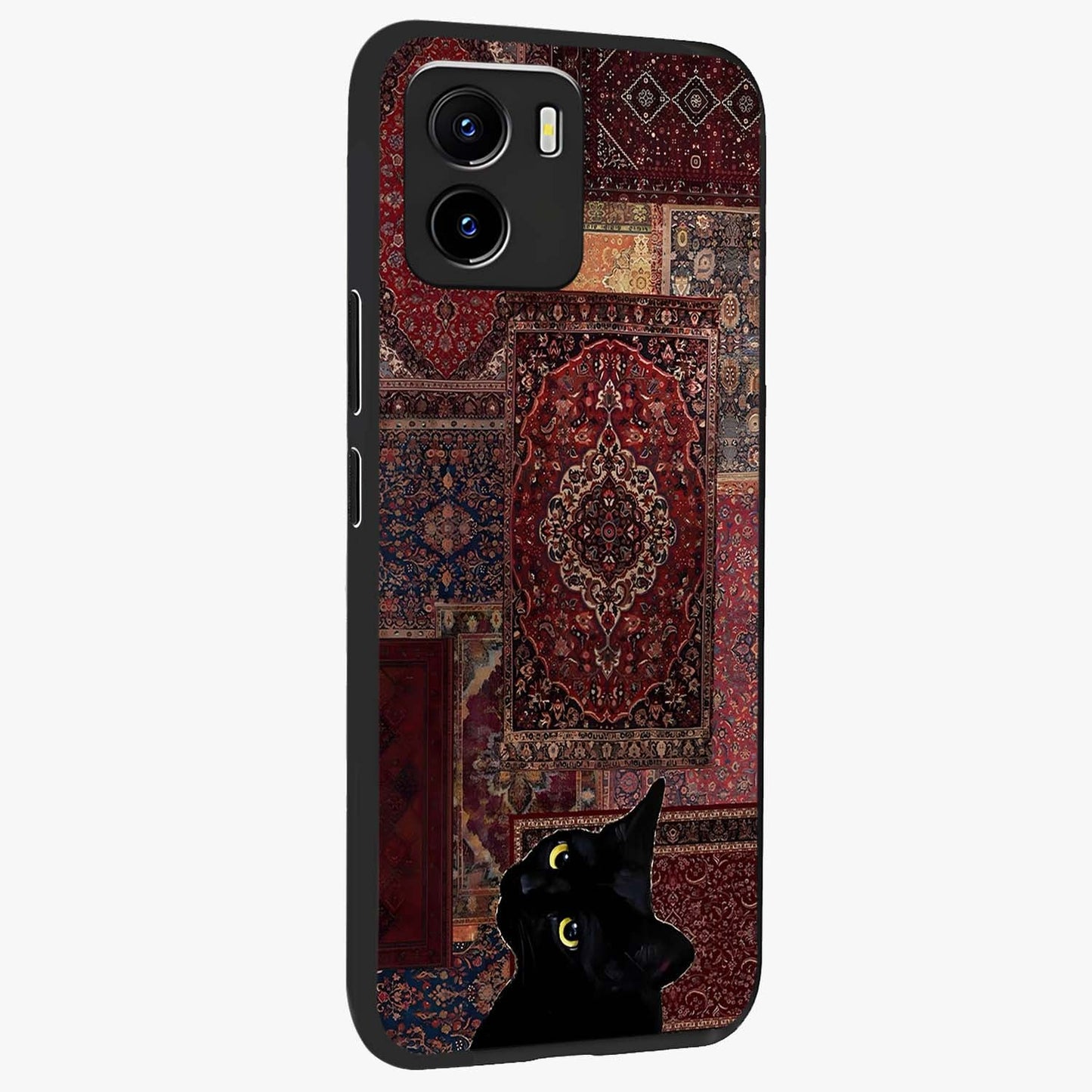 Regal Magic Cat Apple Glass Case upright view showcasing charming cat artwork with playful magical theme.