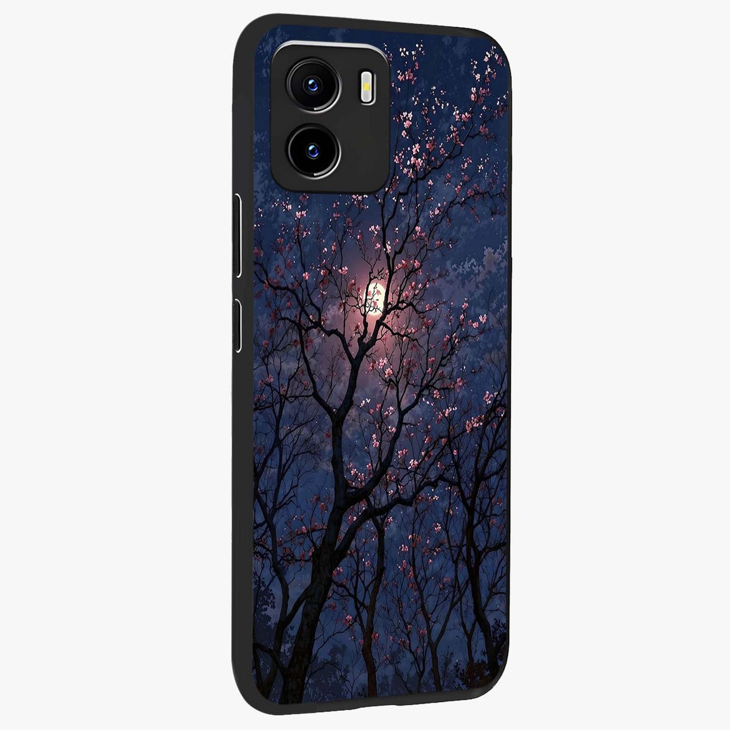 Twilight Sakura Serenade Glass Case upright view showcasing beautiful cherry blossom artwork with serene evening theme.