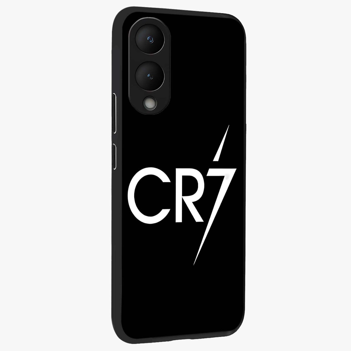 Cr7 Elite Strike Glass Case upright view showcasing energetic football inspired design with modern sports aesthetic.