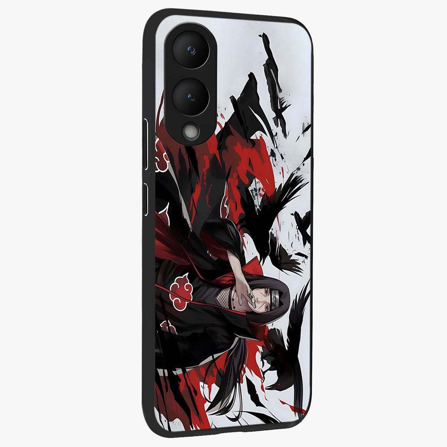 Crimson Crow Illusion Glass Case upright view showcasing striking crow illusion artwork with intense crimson theme.