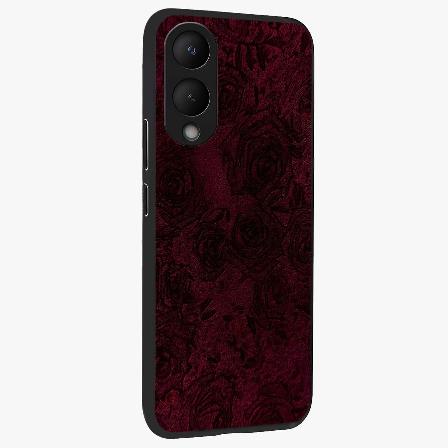 Crimson Fade Flow Glass Case upright view showcasing dynamic crimson flow artwork with stylish abstract theme.