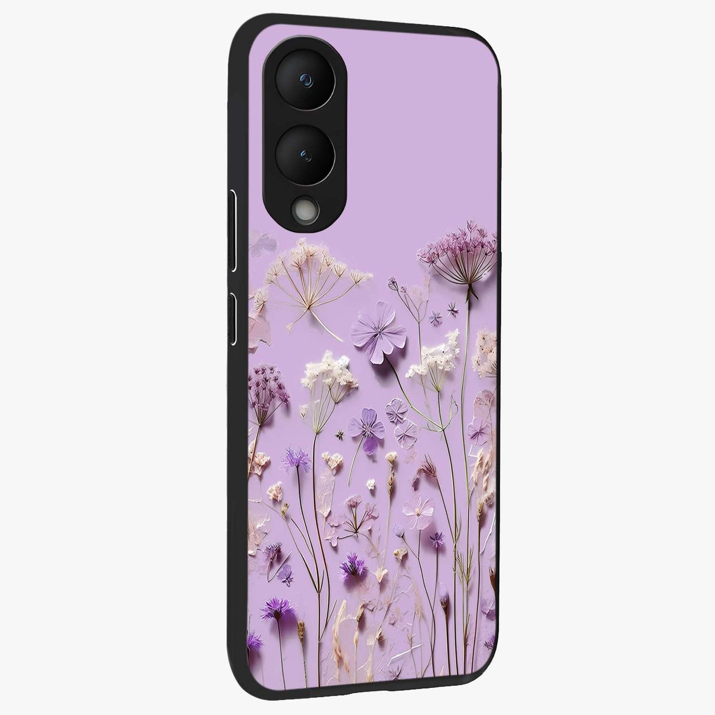 Lavender Blossom Dream Glass Case upright view showcasing delicate lavender blossom artwork with peaceful floral theme.