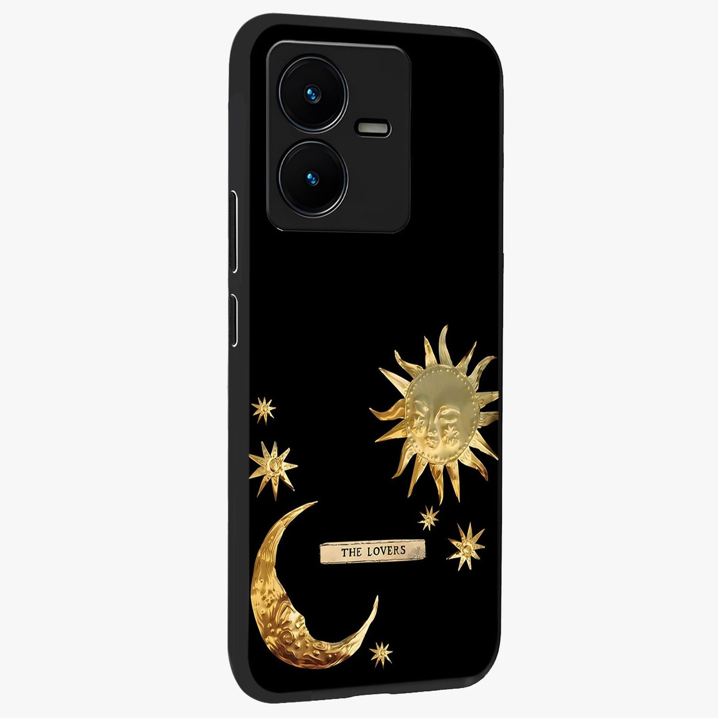 Gold Sun Blush Glass Case upright view showcasing glowing sun artwork with elegant celestial theme.