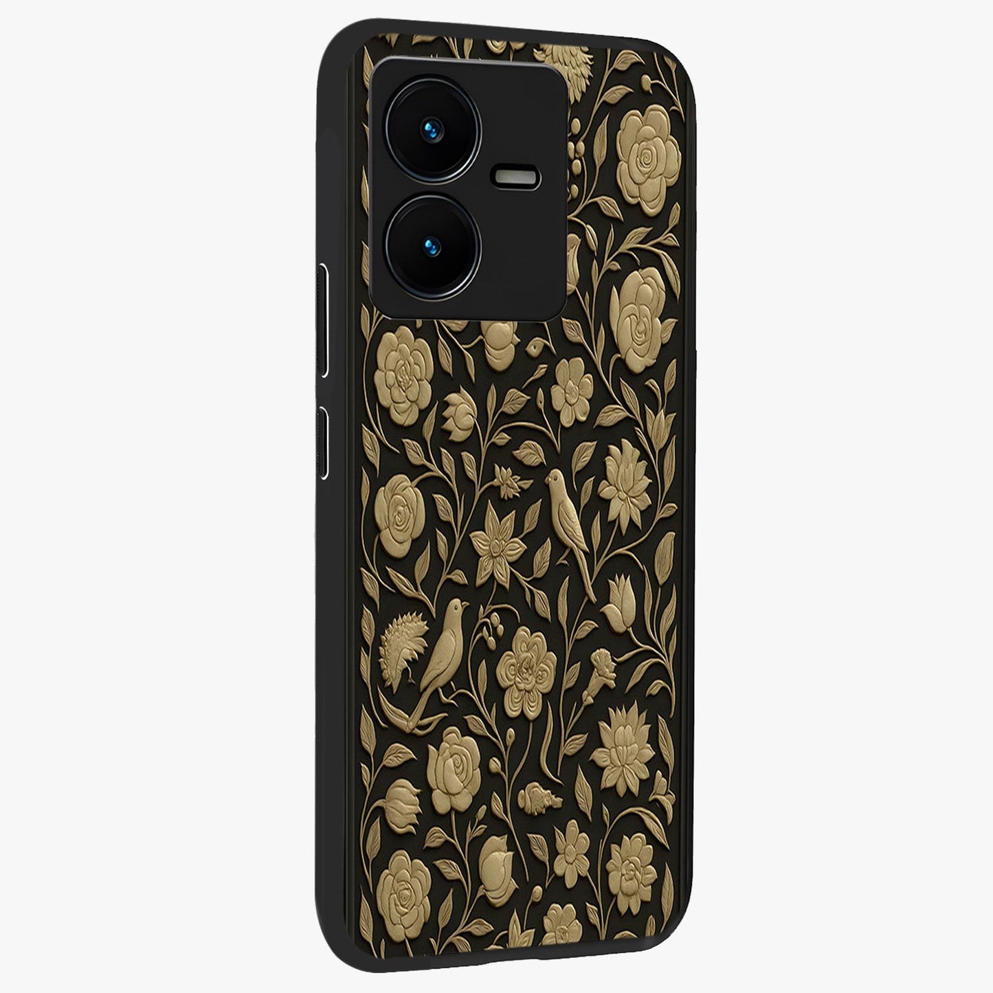 Golden Evil Eye Mandala Glass Case upright view showcasing decorative evil eye mandala artwork with spiritual aesthetic style.