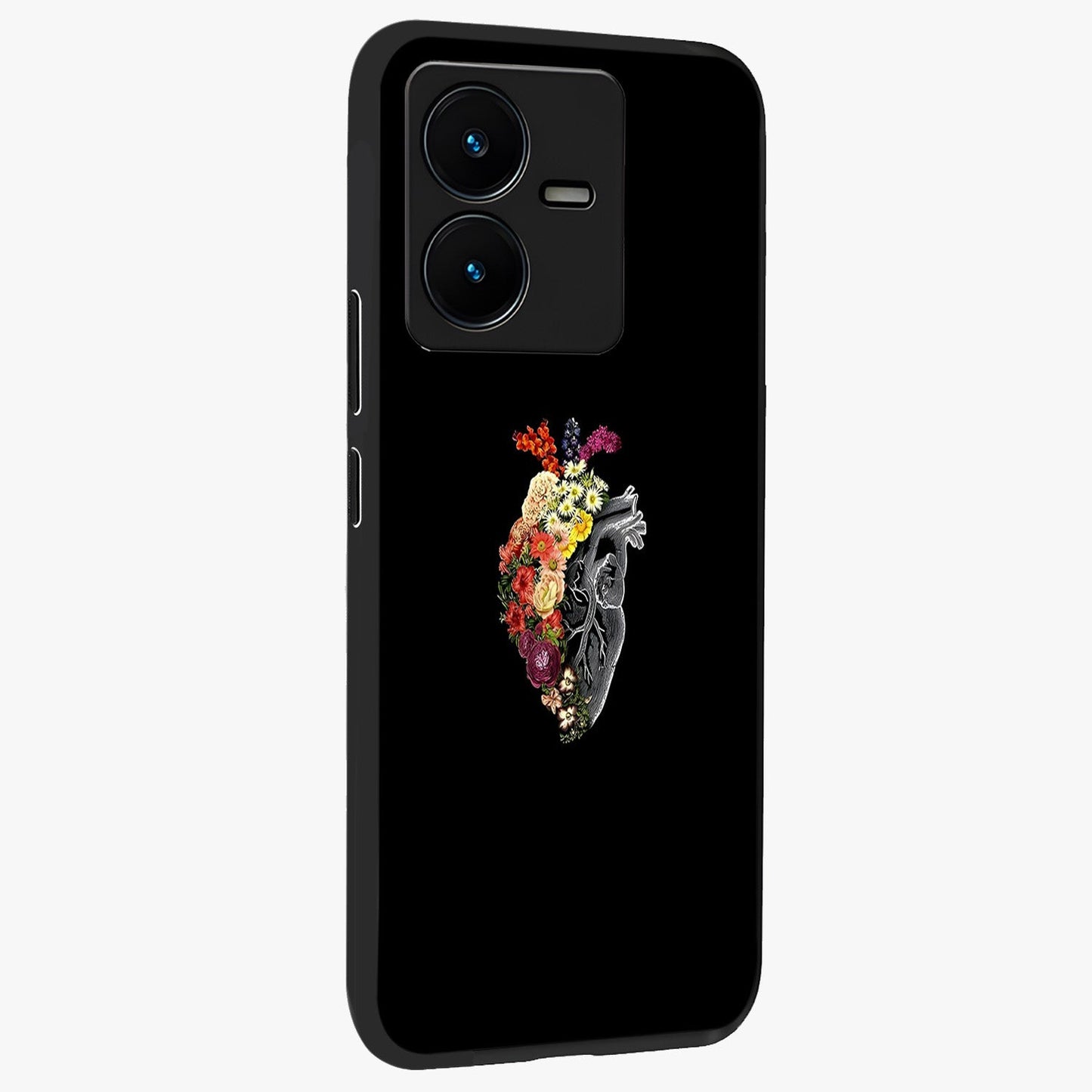 Heart With Flowers Glass Case upright view showcasing decorative heart and floral artwork with sweet romantic theme.