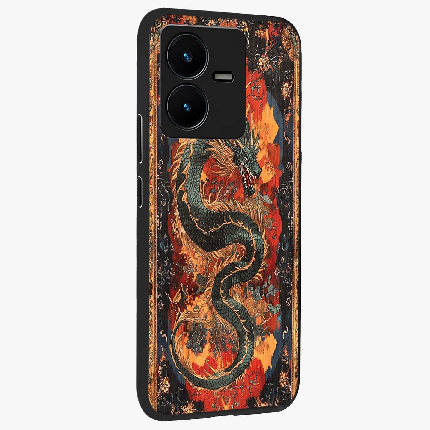 Inferno Dragon Soul Glass Case upright view showcasing intense dragon artwork with fantasy fire theme.