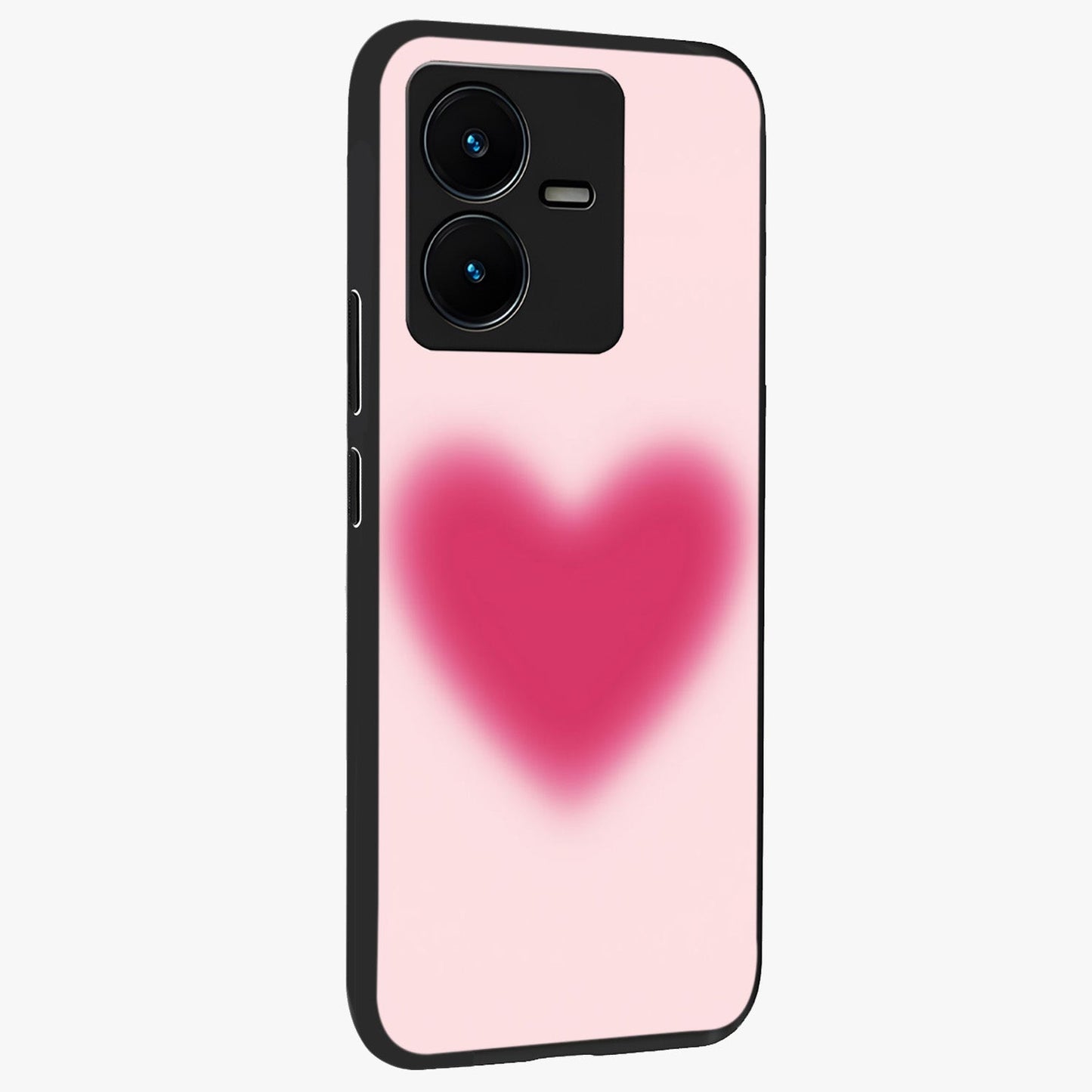 Pink Aura Heart Glass Case upright view showcasing romantic heart artwork with soft pastel theme.