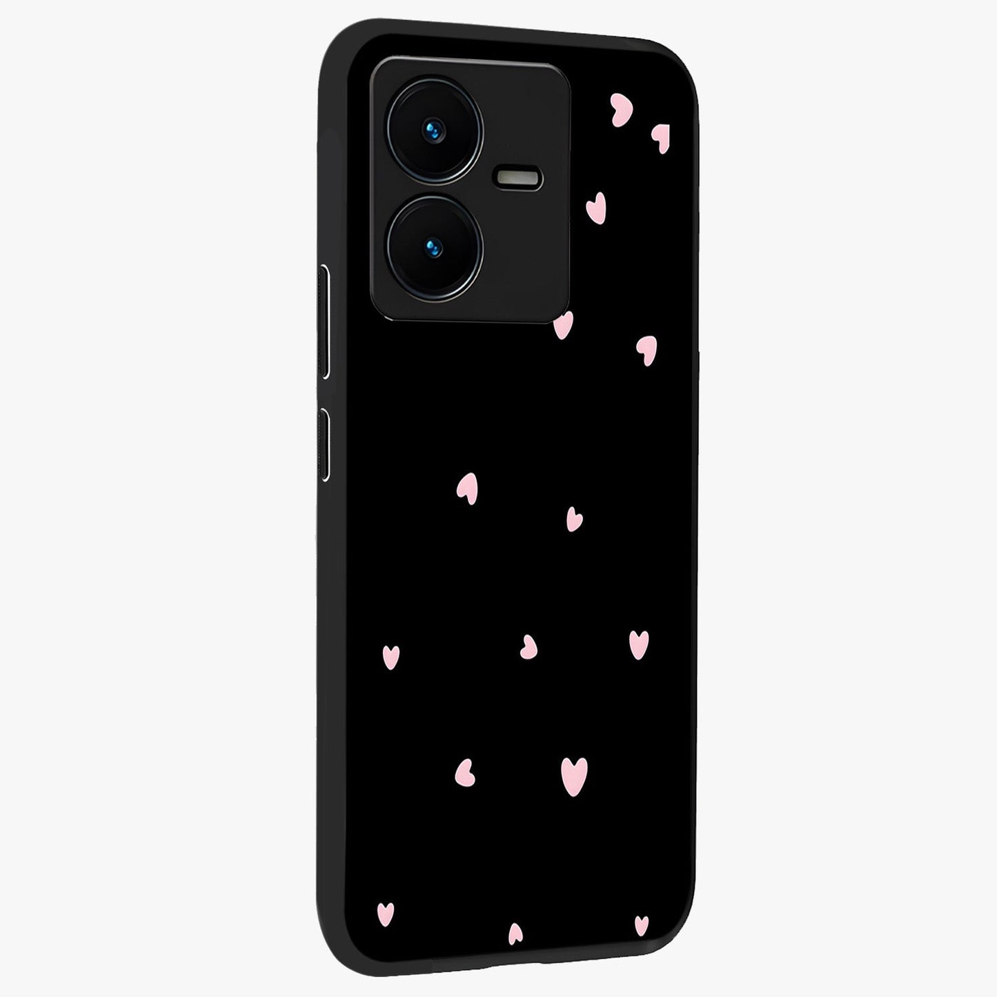 Pink Love Drops Glass Case upright view showcasing charming heart drop artwork with romantic playful theme.