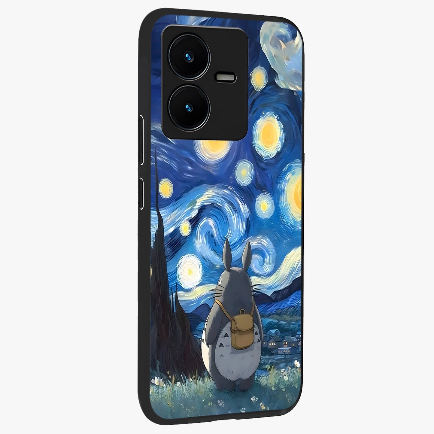 Totoro In Van Gogh Art Glass Case upright view showcasing creative character artwork with painterly artistic theme.